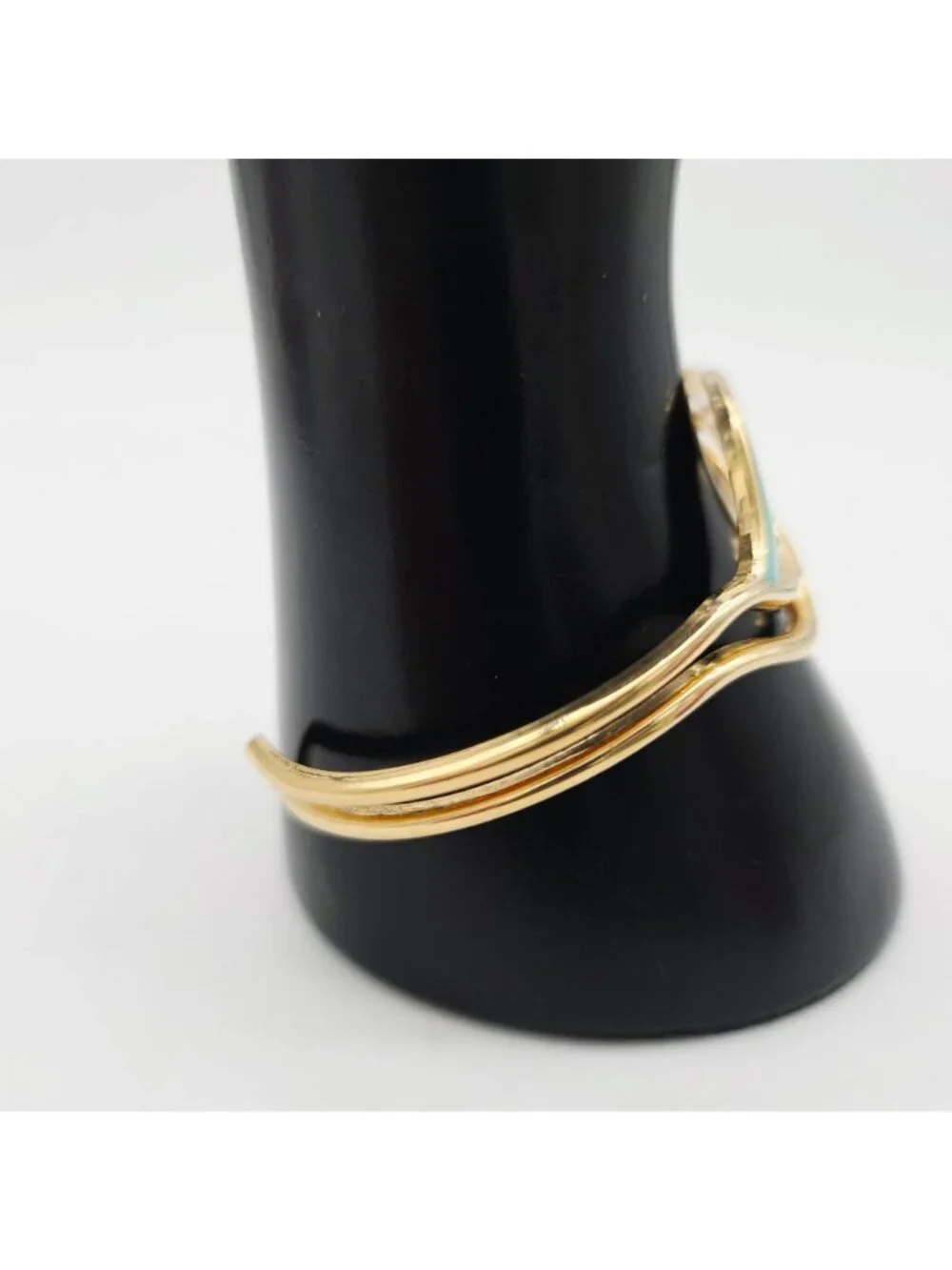 Gold-Tone Open Cuff Bracelet With Mint Green Enamel Wave Design - Picture 2 of 6